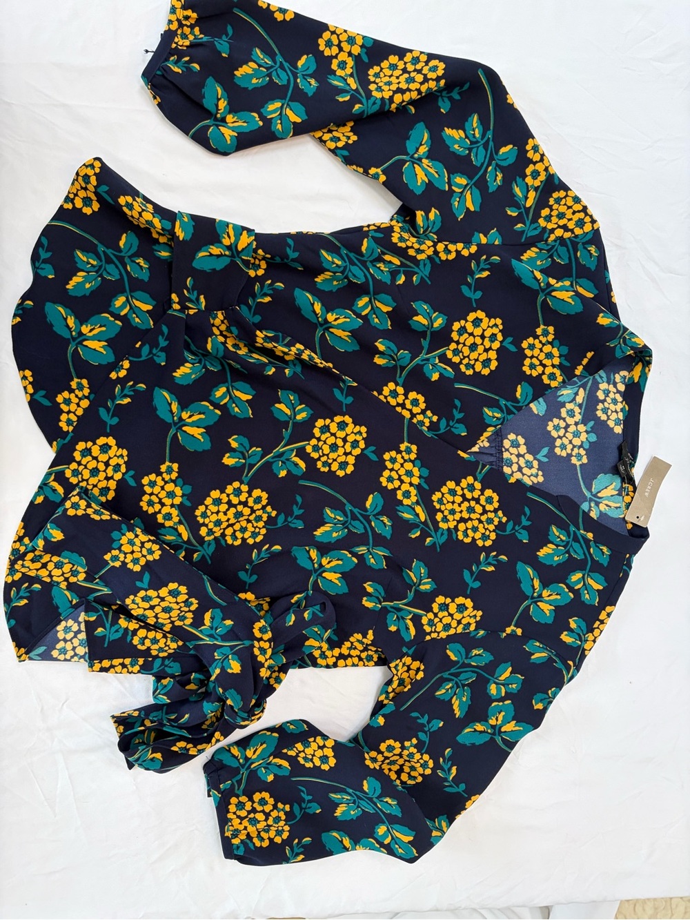 NWT J.Crew Floral Wrap Blouse | Navy Yellow Teal | Size M